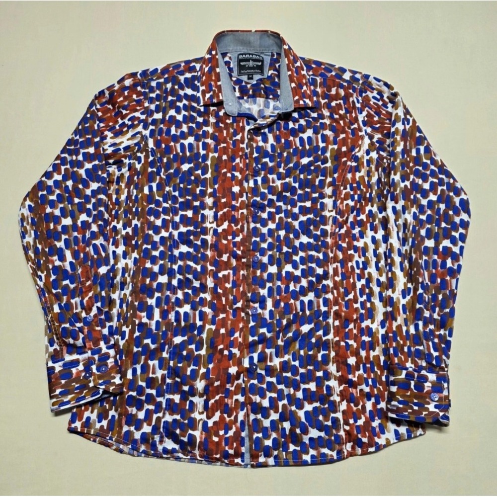 Barabas Mens Abstract Geometric Button Down Shirt Blue Rust Brown Size M